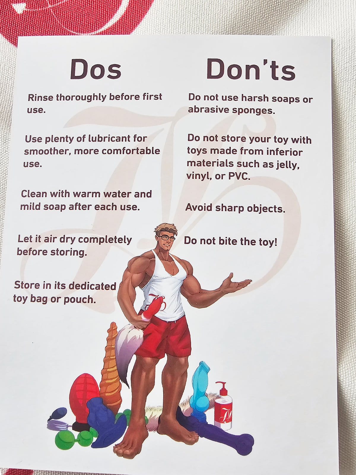 The included Dos and Don'ts care card